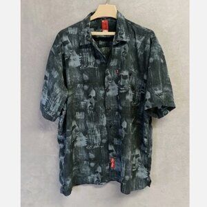 Marc Ecko Shirt Men's XL Black Gray Button Down Shirt - Baggy Relaxed Y2K